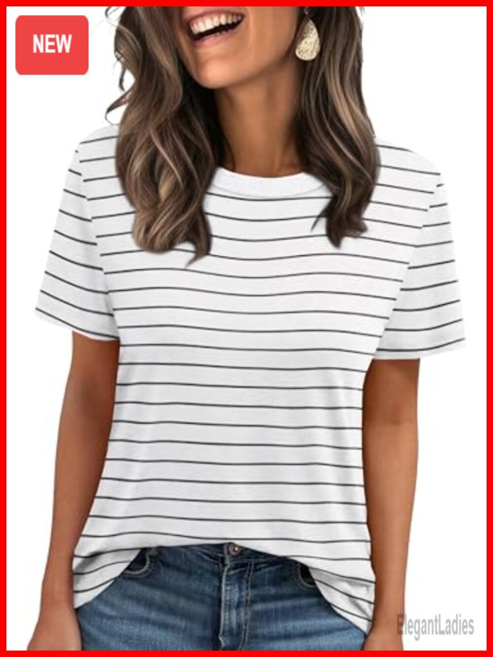 Womens Short Sleeve Crewneck Ribbed Trim T Shirt Casual Summer Basic Tee